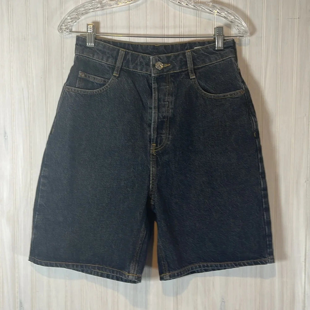DE ROCOCO MID RISE WIDE LEG DENIM BERMUDA SHORTS GRAY 26
